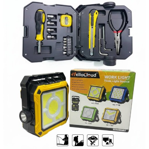 Projecteur Power Bank rechargeable solaire avec caisse à outils 2en1