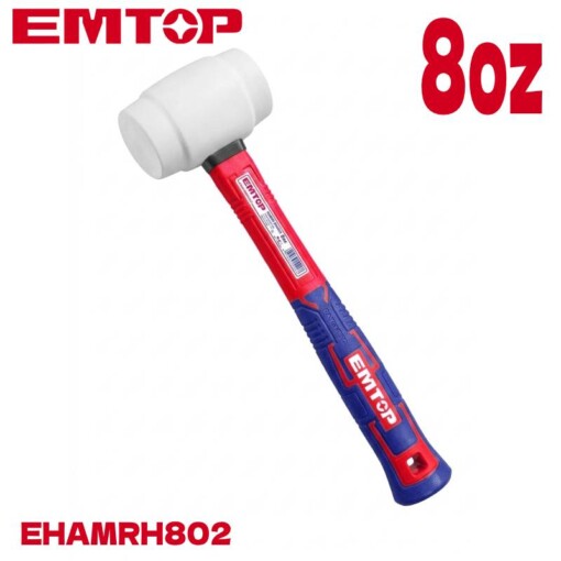 Marteau caoutchouc manche blanc en fibre de verre EMTOP 8oz