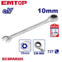 Clé à fourche et cliquet Mixte EMTOP 10mm