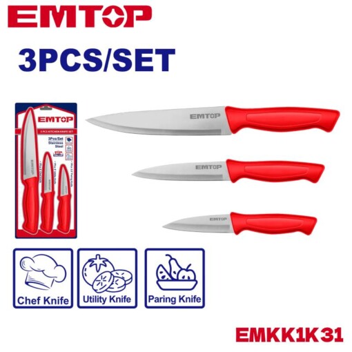 Kit de 3 couteaux de cuisine EMTOP