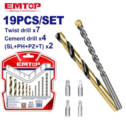Jeu de mèches et embouts 19PCS EMTOP