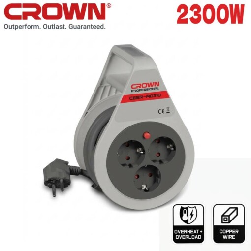 Enrouleur câble 7M 3 Prises CROWN A0310