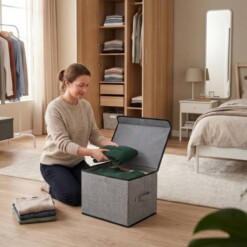 Alternative view of Bac de rangement pour vêtements jouets avec couvercle Gris