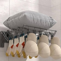 Alternative view of Sèche linge chaussettes mural pliable à ventouses avec pinces