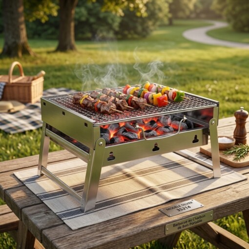 Barbecue au Charbon de Bois Portable Modèle Silver 35214