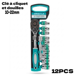 Clé à cliquet et douilles 12 pièces 1/2" 10-22mm Chrome Vanadium
