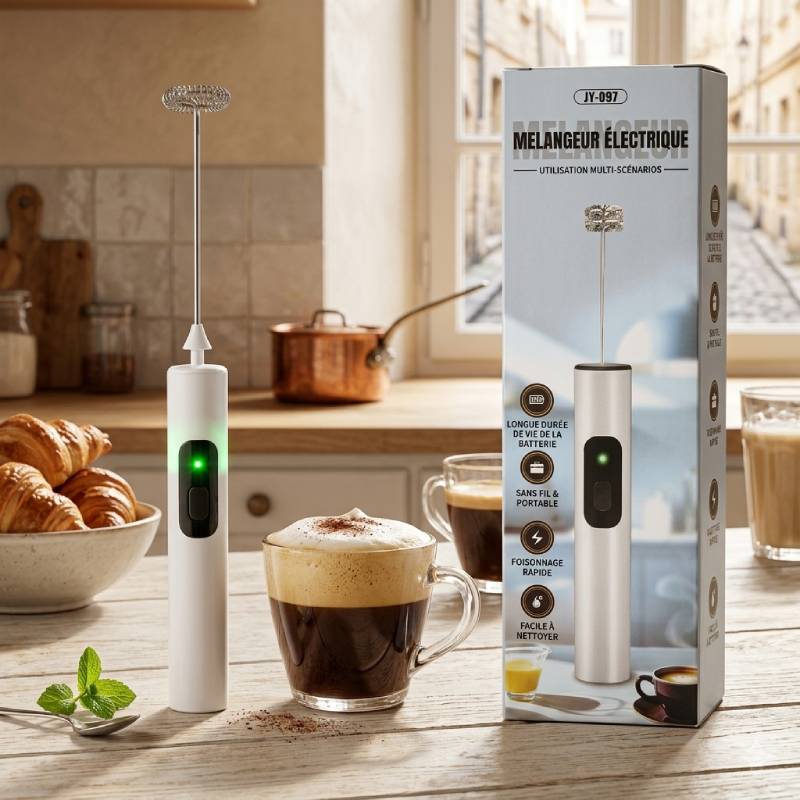 Mousseur à café et lait fouée rechargeable 3 vitesses