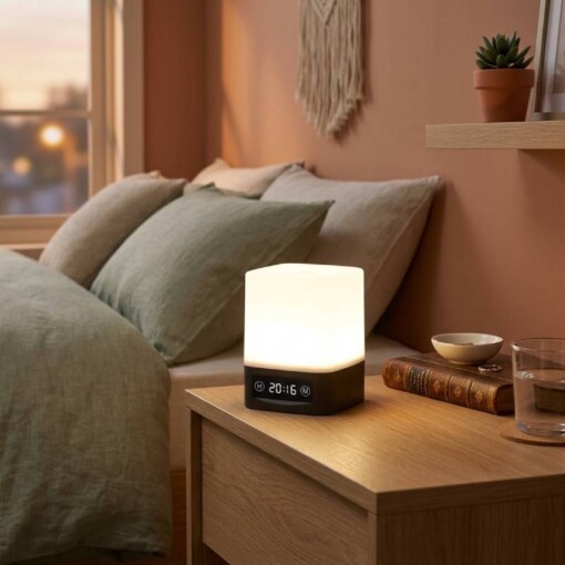 Veilleuse Horloge LED Cubique rechargeable lumière tamisée