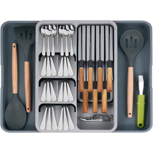 Organisateur Ustensiles de cuisine porte couteaux 8 compartiments réglables