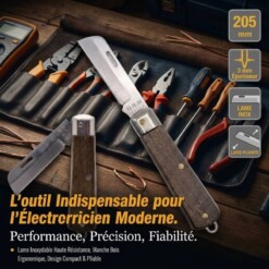 Couteau électricien pliable professionnel manche bois 3mm