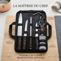 Mallette couteaux 3 PCS + Aiguiseur + Ciseau + Gant + Crochet LB20K24