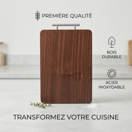 Planche à découper trancher en bois solide Manche inox Luxe 2949-9