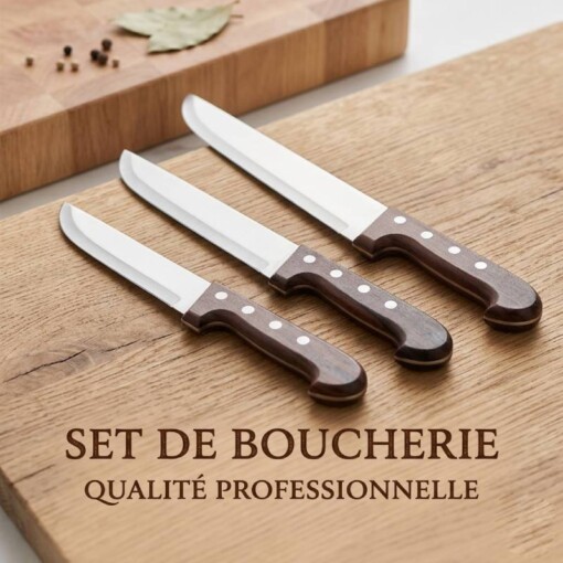 Set de 3 Couteaux de Boucher en Acier Inoxydable
