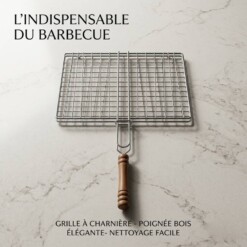 Grille à Barbecue en Acier Inoxydable Manche bois 20x20cm