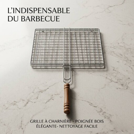Grille à Barbecue en Acier Inoxydable Manche bois 20x20cm