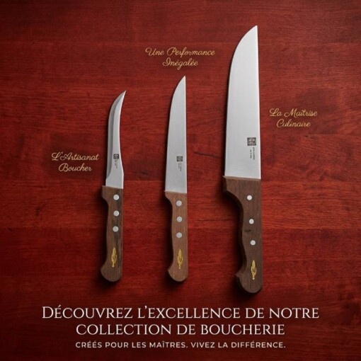 Set de 3 Couteaux de Boucher en Acier Inoxydable – Manche Bois