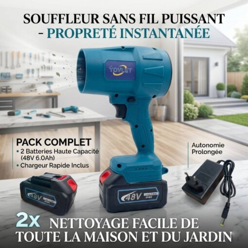 Souffleur Sans-fil Haute Puissance à 2 Batteries et Chargeur 48V 6.0Ah