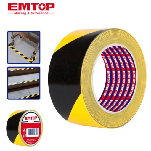 Ruban de sécurité jaune-noir 50mm x 30m PVC 0.15 mm EMTOP