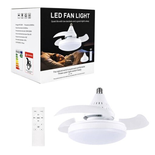 Lampe ventilateur de Plafond télécommandé 3 Lames Rétractables 2536-D