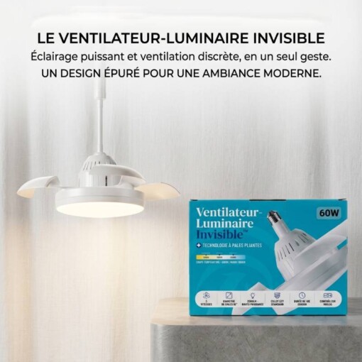 Lampe ventilateur 60W Télécommandé à 3 Lames rétractables 3867-C