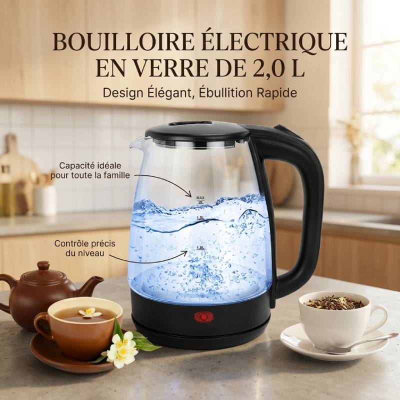 Bouilloire électrique en Verre 2.0L 1500w EK-991