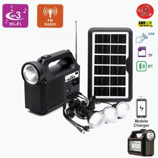 Lanterne Projecteur Solaire avec Baffle Bluetooth et 3 Ampoules PowerBank 5000mAh