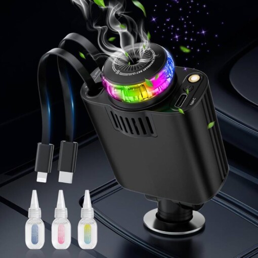 Chargeur de voiture rétractable 66W Starlight avec Atomiseur et Lumière d'Ambiance 5in1