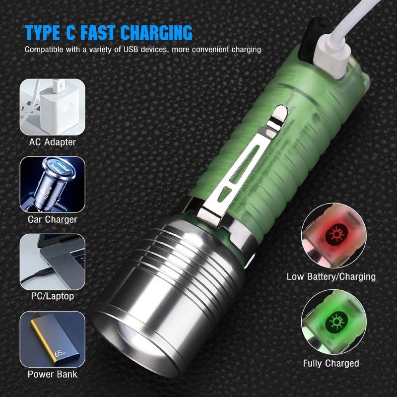 Lampe Torche LED Rechargeable ZOOM Fluorescente 8 Modes Etanche – Image 6