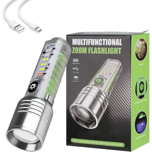 Lampe Torche LED Rechargeable ZOOM Fluorescente 8 Modes Etanche