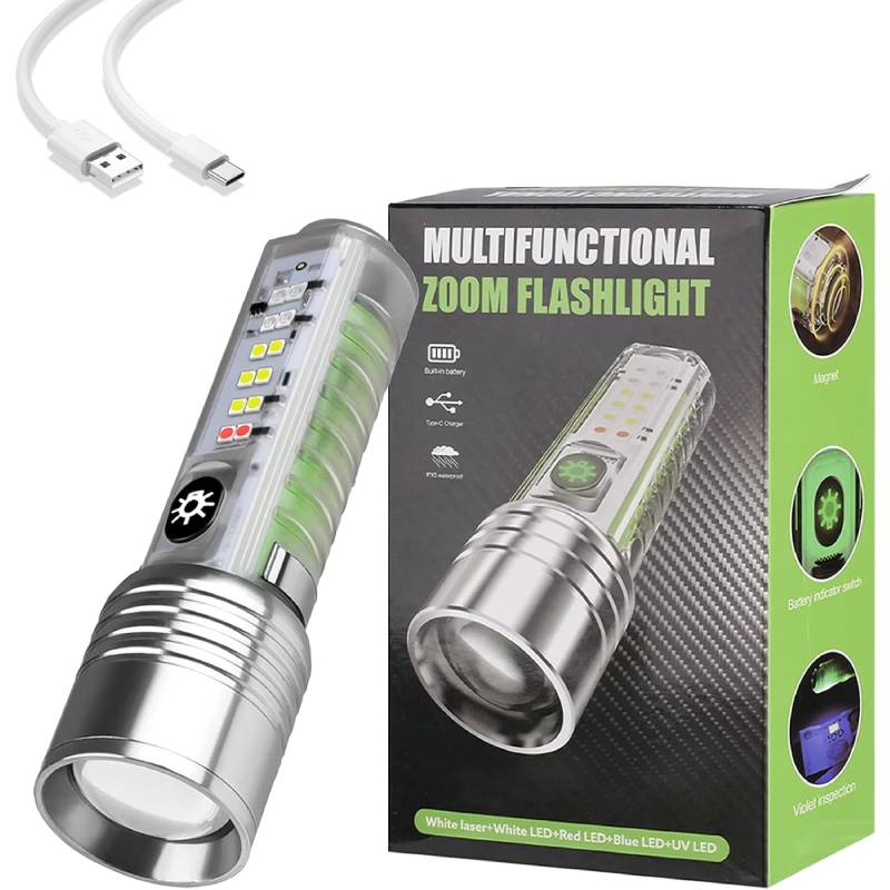 Lampe Torche LED Rechargeable ZOOM Fluorescente 8 Modes Etanche