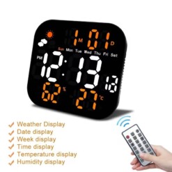 Alternative view of Horloge murale numérique LED carrée avec télécommande Température intérieure et humidité