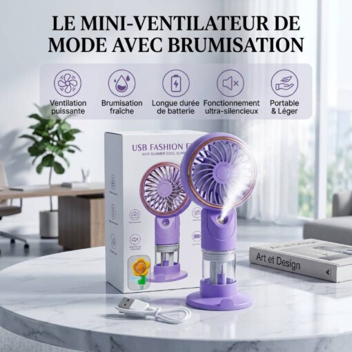 Mini Ventilateur Portable Rechargeable avec Atomiseur