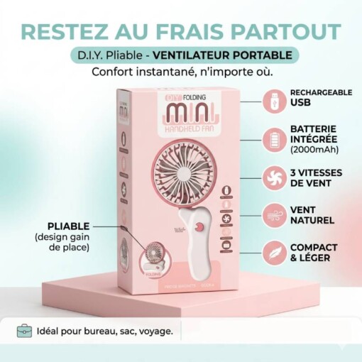 Mini Ventilateur Portable Pliable à 3 Vitesses