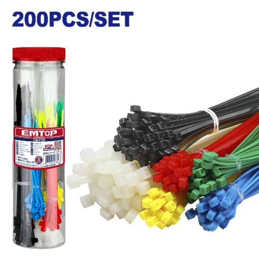 Jeu de Colliers Attaches Câbles en Nylon66 200PCS EMTOP EMTE85521
