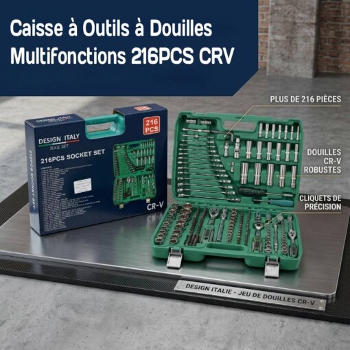 Caisse à Outils à Douilles Multifonctions 216PCS CRV