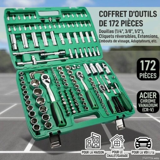Caisse à Outils à Douilles Multifonctions 172PCS CRV