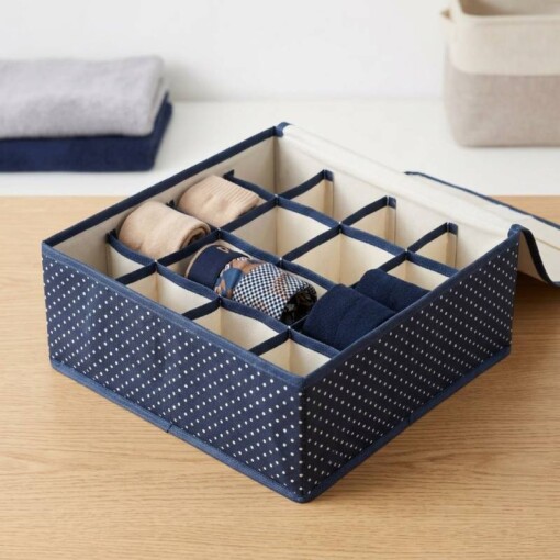 Boite de Rangement sous-vêtements en Tissu 24 Compartiments avec Couvert