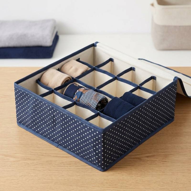 Boite de Rangement sous-vêtements en Tissu 24 Compartiments avec Couvert