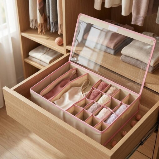 Boite de Rangement Sous-vêtements 2en1 19 Compartiments avec Couvert Transparent