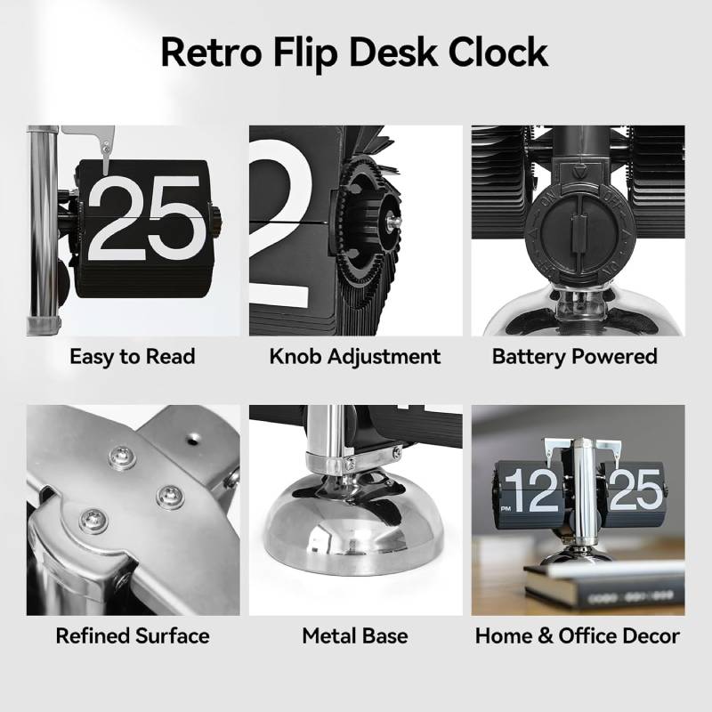 Horloge de Bureau Mécanique à Clapet Retro Vintage – Image 7