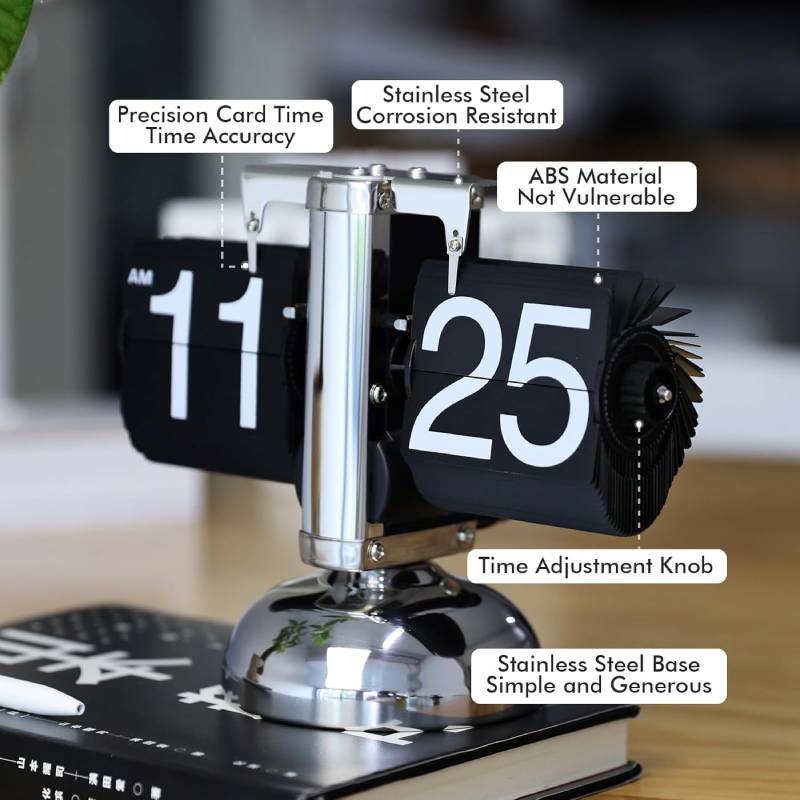 Horloge de Bureau Mécanique à Clapet Retro Vintage – Image 8