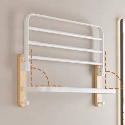 Porte Serviette Rabattable Pliable Double en Aluminium et Bois – Image 4