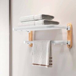 Porte Serviette Rabattable Pliable Double en Aluminium et Bois – Image 8