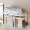 Porte Serviette Rabattable Pliable Double en Aluminium et Bois