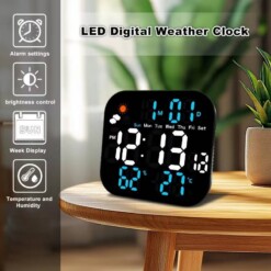 Horloge murale numérique LED carrée Température intérieure et humidité