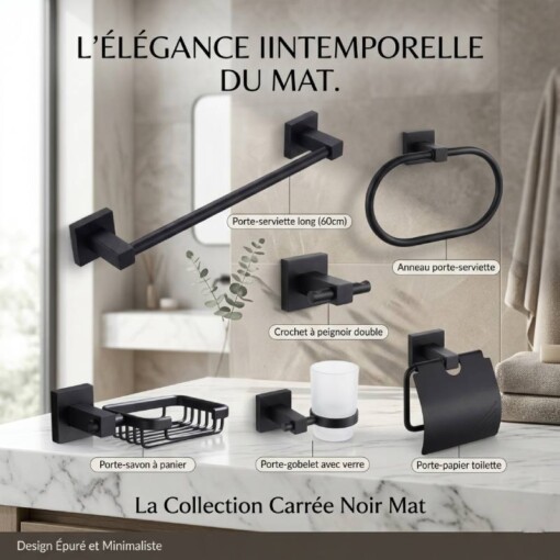 Ensemble Salle de Bain Noir 6 Pieces en Aluminium