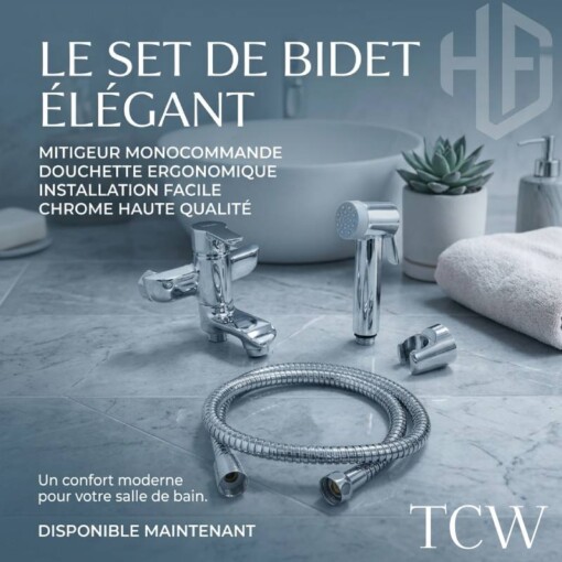 Kit Mitigeur Lavabo avec Douchette d’Ablution Flexible et Support TCW