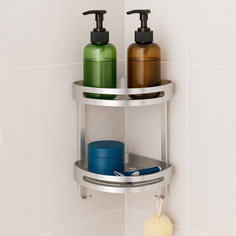 Etagère de Coin Double en Aluminium pour Salle de Bain XL-5