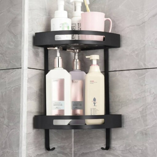 Etagère Coins Double Noir pour Salle de Bain XL-3