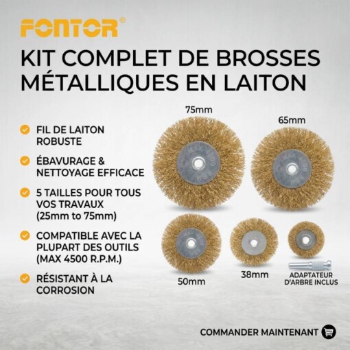 Jeu de Brosses Métallique 5PCS FONTOR